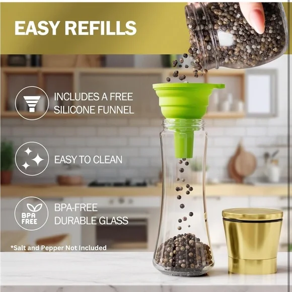 ✨🧂Gold Salt and Pepper Glass Grinder Set - Picture 4 of 6